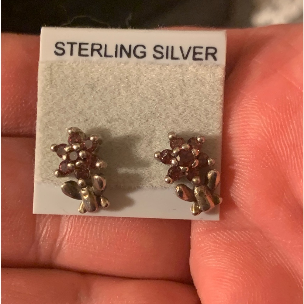 Genuine Rhodolite Garnet Flower Earrings